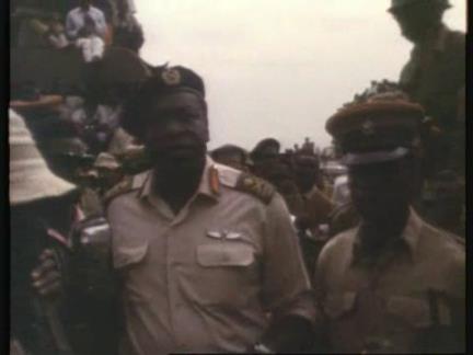 Idi Amin Dada arrives at Kololo airstrip to release political Prisoners 1971