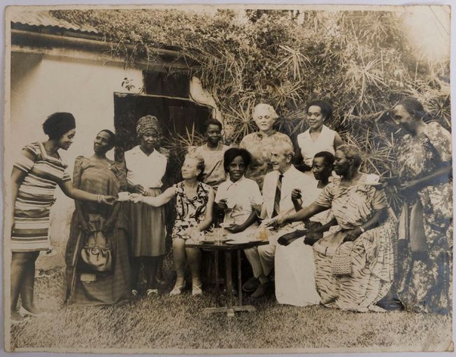  i can see late Mrs Lilian Mukwaya sister to QC Binaisa sitting between the two whites, second right standing is the late Mrs Rebecca Mulira. I am wondering whether a lady standing on the right is the late Sarah Nabikolo Mukasa( wife of the late Hamu Mukasa)